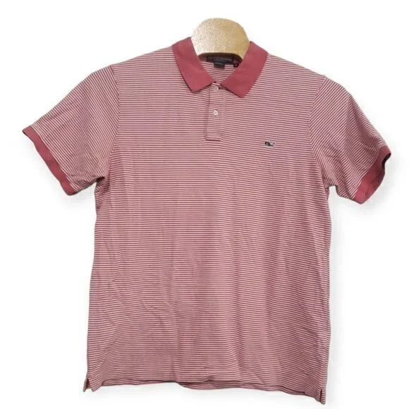 Vineyard Vines Mens XL / X-Large Pink White Striped Polo Whale Logo 100%‎ Cotton - Picture 3 of 5